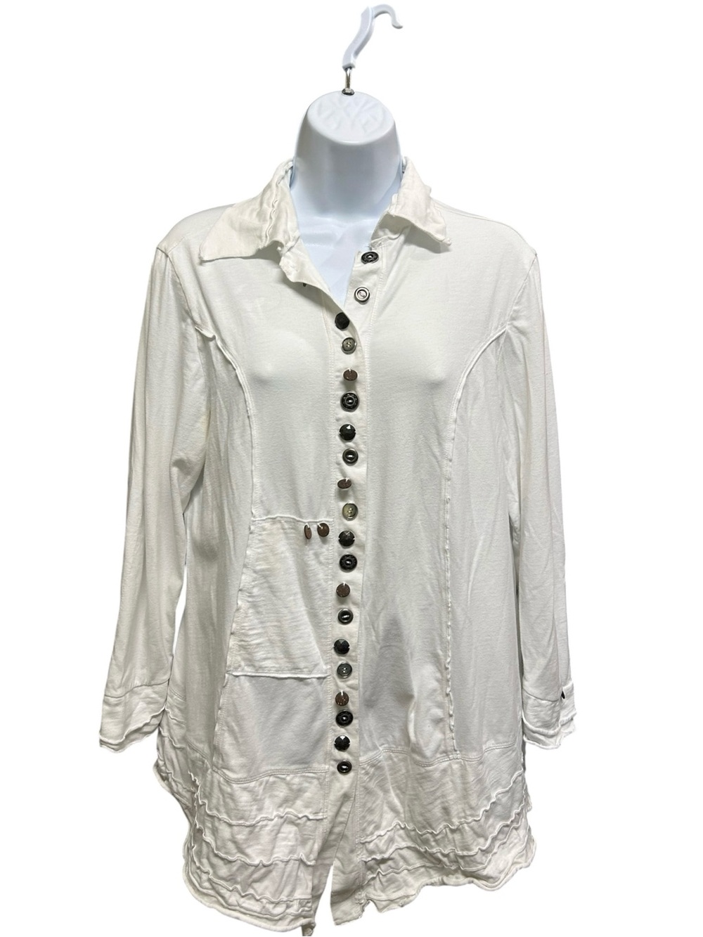 Neon Buddha White Button Front Tunic Top Size L